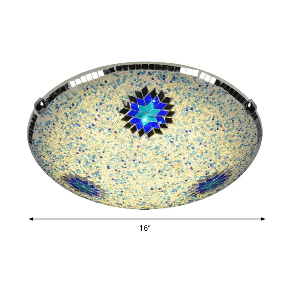 Baroque Stained Glass Flushmount Lighting - Yellow & Blue 2/3/4 Light 12/16/19.5 Wide