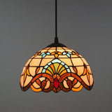 Baroque Stained Glass Pendant Light In Brown For Restaurant Ceiling Decor / 10’ Cord