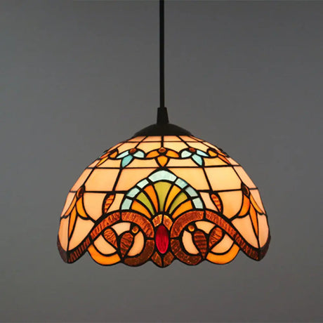 Baroque Stained Glass Pendant Light In Brown For Restaurant Ceiling Decor / 10’ Cord