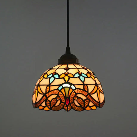 Baroque Stained Glass Pendant Light In Brown For Restaurant Ceiling Decor / 8’ Cord