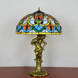 Baroque Stained Glass Table Lamp With Fisher Girl Statue - 3-Bulb Night Stand Light Geometric
