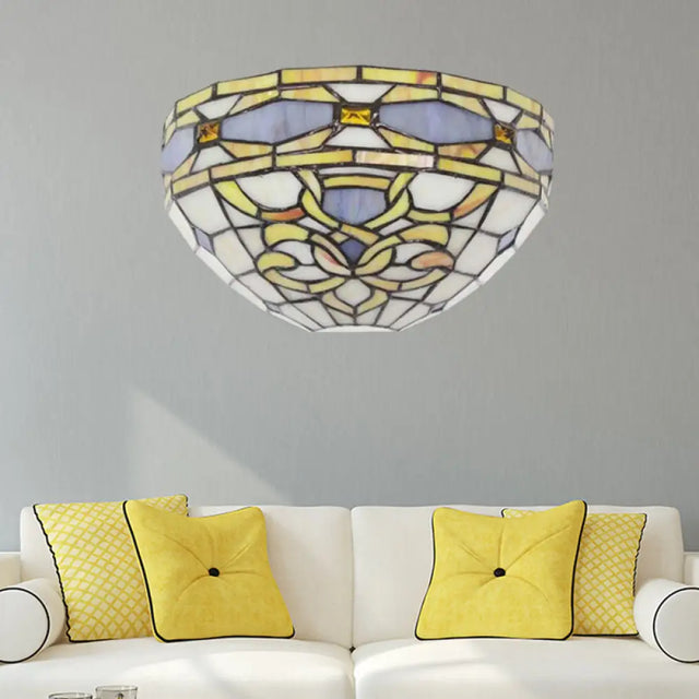 Baroque Stained Glass Wall Sconce - Purple And Yellow 1 Head Mount Light For Staircase Purple-Yellow