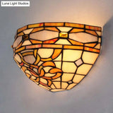 Baroque Stained Glass Wall Sconce - Purple And Yellow 1 Head Mount Light For Staircase
