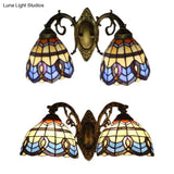 Baroque Stained Glass Wall Sconce With 2 Tiffany Style Beige Heads - Bedroom Décor