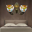Baroque Stained Glass Wall Sconce With Curved Arm - Aged Brass Finish Yellow