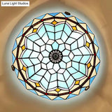 Baroque Style Blue Glass Flush Mount Ceiling Light With 12’ And 19.5’ Width - Ideal For Living Room