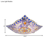 Baroque Style Purple Glass Led Flush Mount Recessed Light Fixture - Square Design 12’/16’/19.5’ Wide