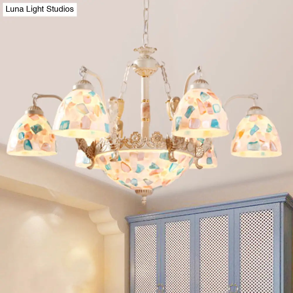 Baroque Style Shell Mosaic Chandelier With 5/9/11 White Lights - Perfect For Kitchen Pendant