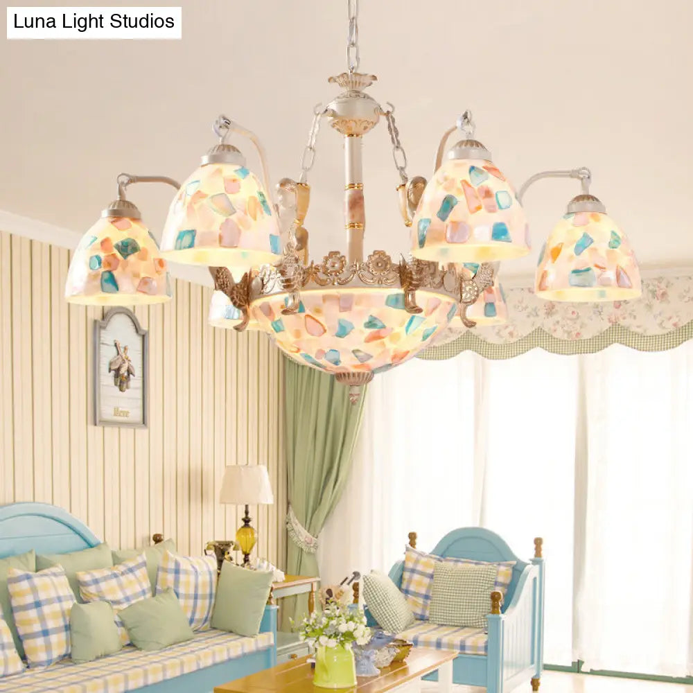 Baroque Style Shell Mosaic Chandelier With 5/9/11 White Lights - Perfect For Kitchen Pendant