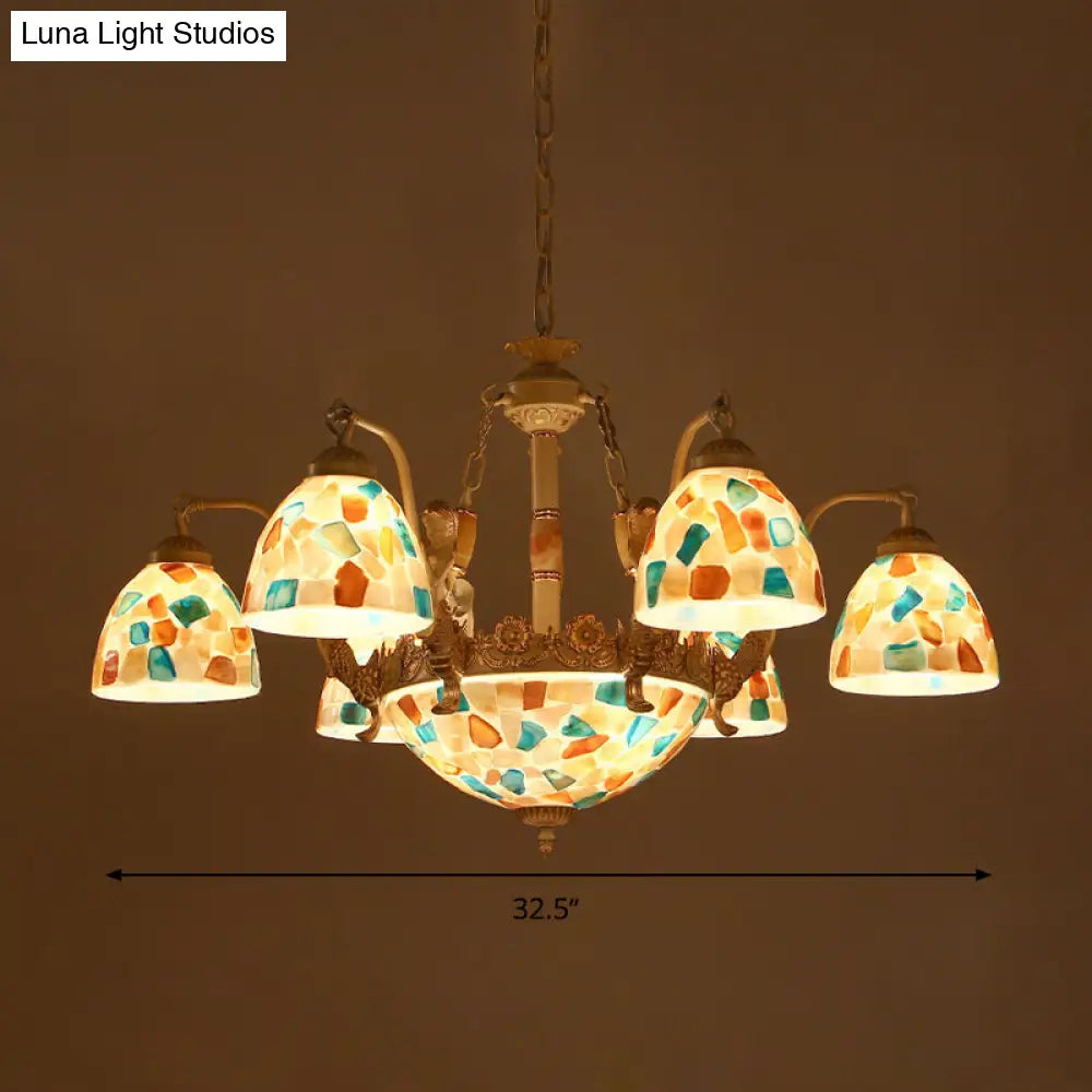 Baroque Style Shell Mosaic Chandelier With 5/9/11 White Lights - Perfect For Kitchen Pendant
