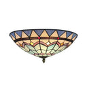 Baroque Style Stained Glass Ceiling Light - Bedroom Flush Mount With Jewel Decor & Bowl Shade Blue
