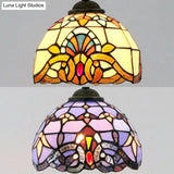Baroque Style Stained Glass Dome Pendant Light With Hanging Cord