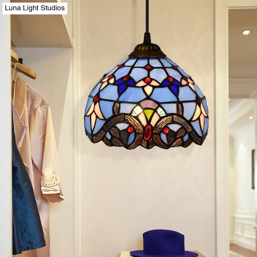 Baroque Style Stained Glass Pendant Light - Blue Dining Room