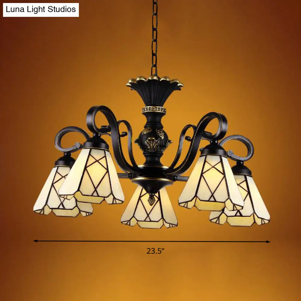 Baroque Yellow Glass Cone Chandelier - 5/6/8 Lights Black Ceiling Suspension Lamp