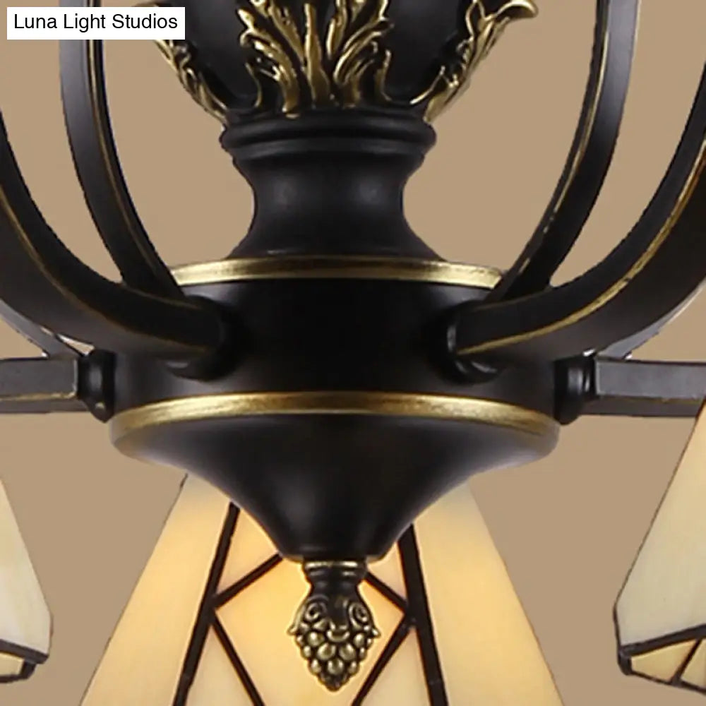 Baroque Yellow Glass Cone Chandelier - 5/6/8 Lights Black Ceiling Suspension Lamp