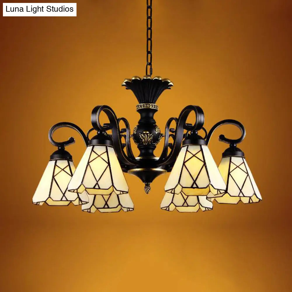 Baroque Yellow Glass Cone Chandelier - 5/6/8 Lights Black Ceiling Suspension Lamp