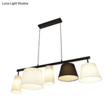Barrel Hanging Light Kit - 5-Head Fabric Island Fixture In Black And White