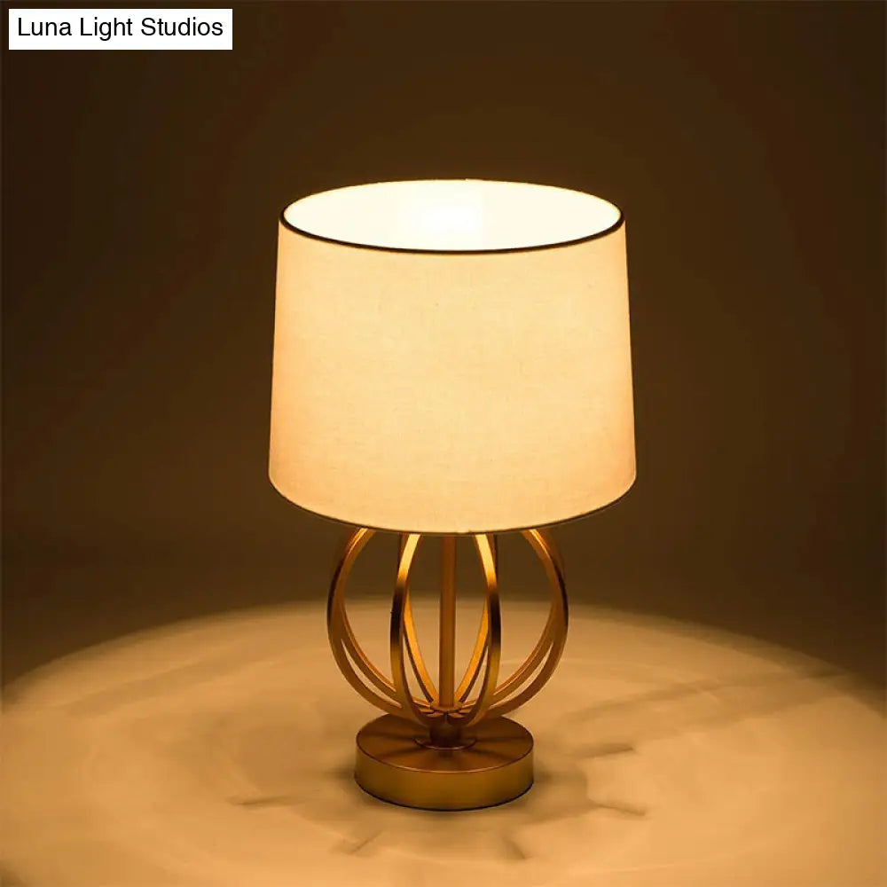 Barrel Metal Night Light With Fabric Shade For Contemporary Living Room - White