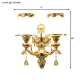 Barrel Shade Opal Glass Wall Lamp - Modern 2-Light Fixture For Bedroom In Gold