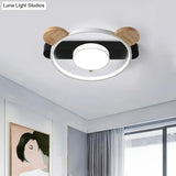 Bear Design Acrylic Led Ceiling Flush Light - Cartoon White/Green Wood Finish