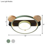Bear Design Acrylic Led Ceiling Flush Light - Cartoon White/Green Wood Finish