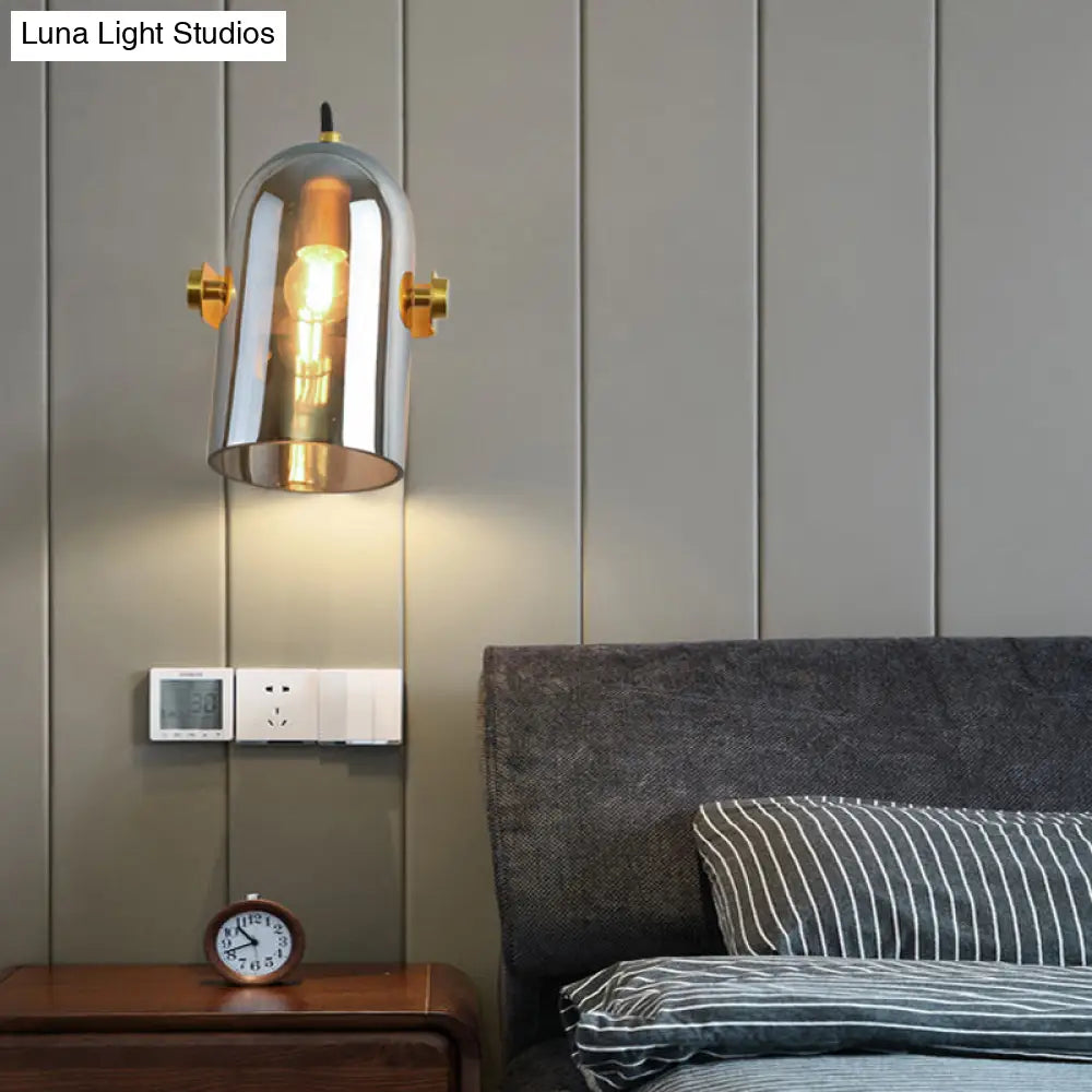 Beautiful Swivel Shade Cloche Bedside Sconce With Vintage Wall Mounted Amber/Smoke Glass - 1 Bulb