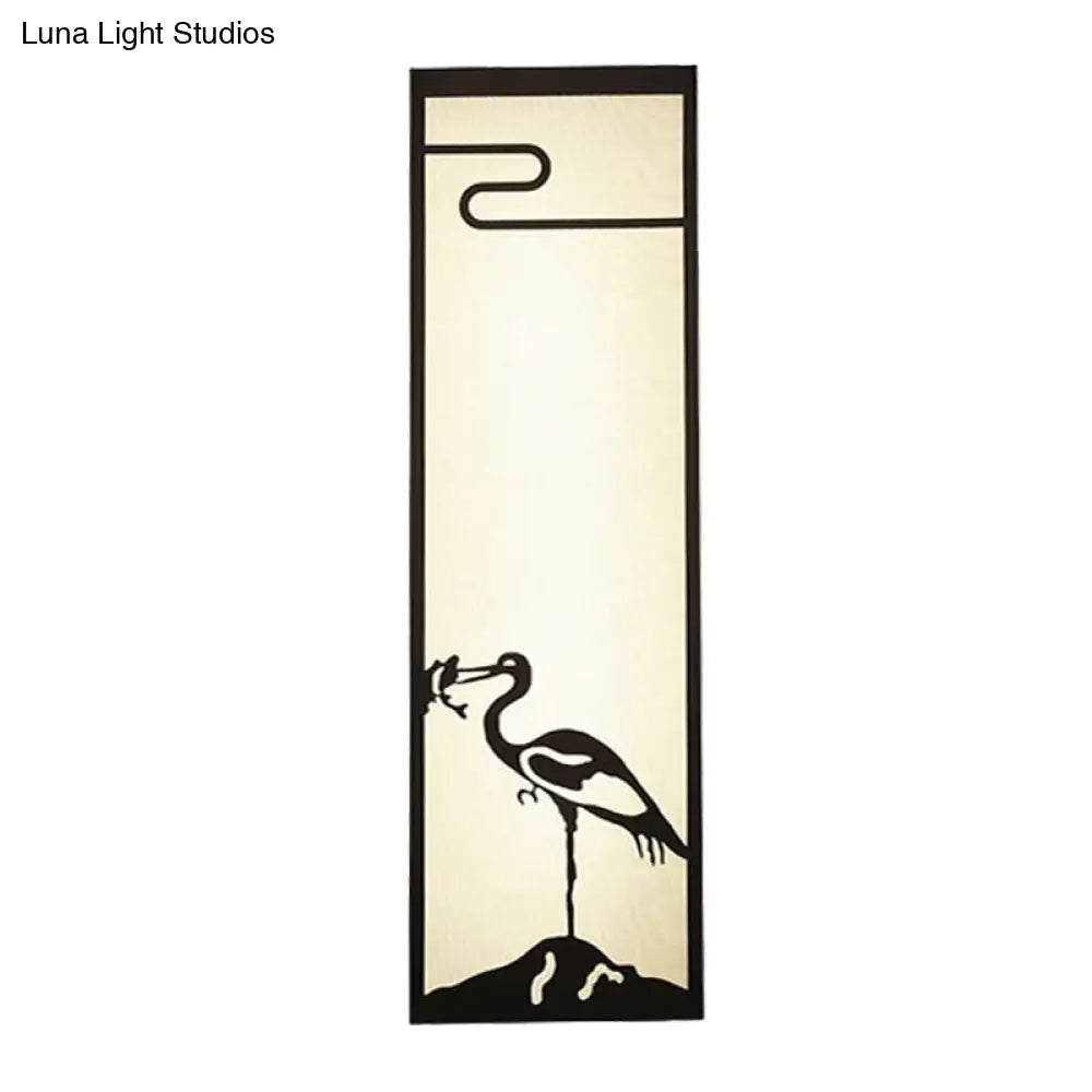 Bedroom Crane Wall Mounted Lamp - Oriental Style Black With Cuboid Fabric Shade 3-Light