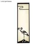 Bedroom Crane Wall Mounted Lamp - Oriental Style Black With Cuboid Fabric Shade 3-Light