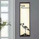 Bedroom Crane Wall Mounted Lamp - Oriental Style Black With Cuboid Fabric Shade 3-Light