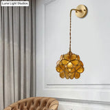 Bedroom Sconce Lamp With Flower Glass Shade - Wall Lighting Fixture