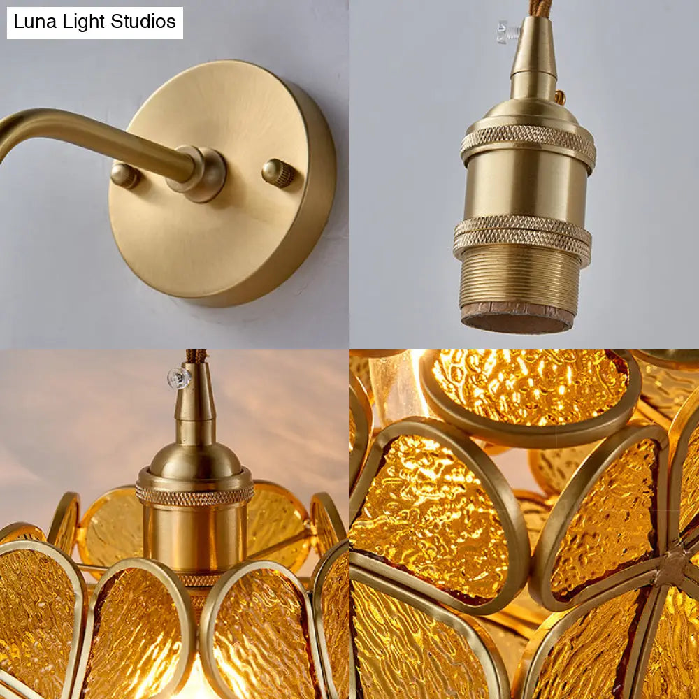 Bedroom Sconce Lamp With Flower Glass Shade - Wall Lighting Fixture