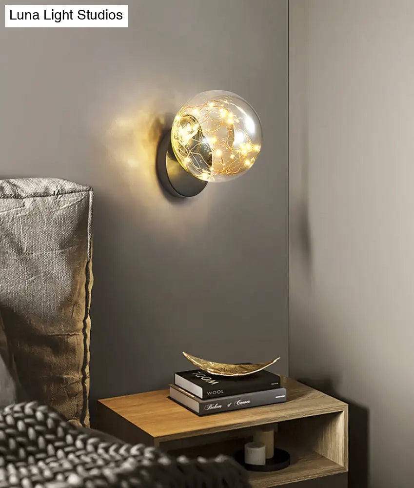 Bedside Glass Shade Wall Mount Light With Creative Star Design