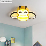 Bee Cartoon Acrylic Led Ceiling Light For Bedroom - Yellow/Pink Flushmount