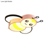 Bee Cartoon Acrylic Led Ceiling Light For Bedroom - Yellow/Pink Flushmount