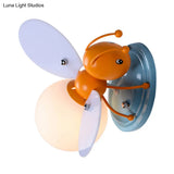 Bee Shaped Child Room Sconce Lighting: Modern Metallic Wall Light With Cream Glass Shade In Yellow