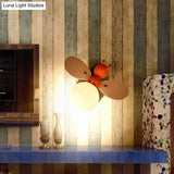 Bee Shaped Child Room Sconce Lighting: Modern Metallic Wall Light With Cream Glass Shade In Yellow