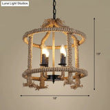 Beige 4-Light Chandelier: Traditional Rope Cylinder Pendant Lamp For Dining Room