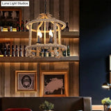 Beige 4-Light Chandelier: Traditional Rope Cylinder Pendant Lamp For Dining Room