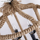 Beige 4-Light Chandelier: Traditional Rope Cylinder Pendant Lamp For Dining Room