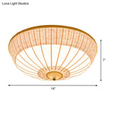 Beige Bamboo Shade Asian Flush Mount Ceiling Lamp With 3 Heads