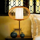 Beige Bamboo Shade Desk Light - 1 Bulb Living Room Task Lighting For An Asian Inspired Ambience