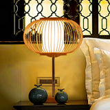 Beige Bamboo Shade Desk Light - 1 Bulb Living Room Task Lighting For An Asian Inspired Ambience