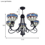 Beige Baroque Pendant Chandelier - Colorful Glass Bowl With Hanging Chain 5 Lights