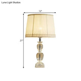 Beige Barrel Table Light: Traditional Pleated Fabric Lamp With Crystal And 1-Bulb For Drawing Room
