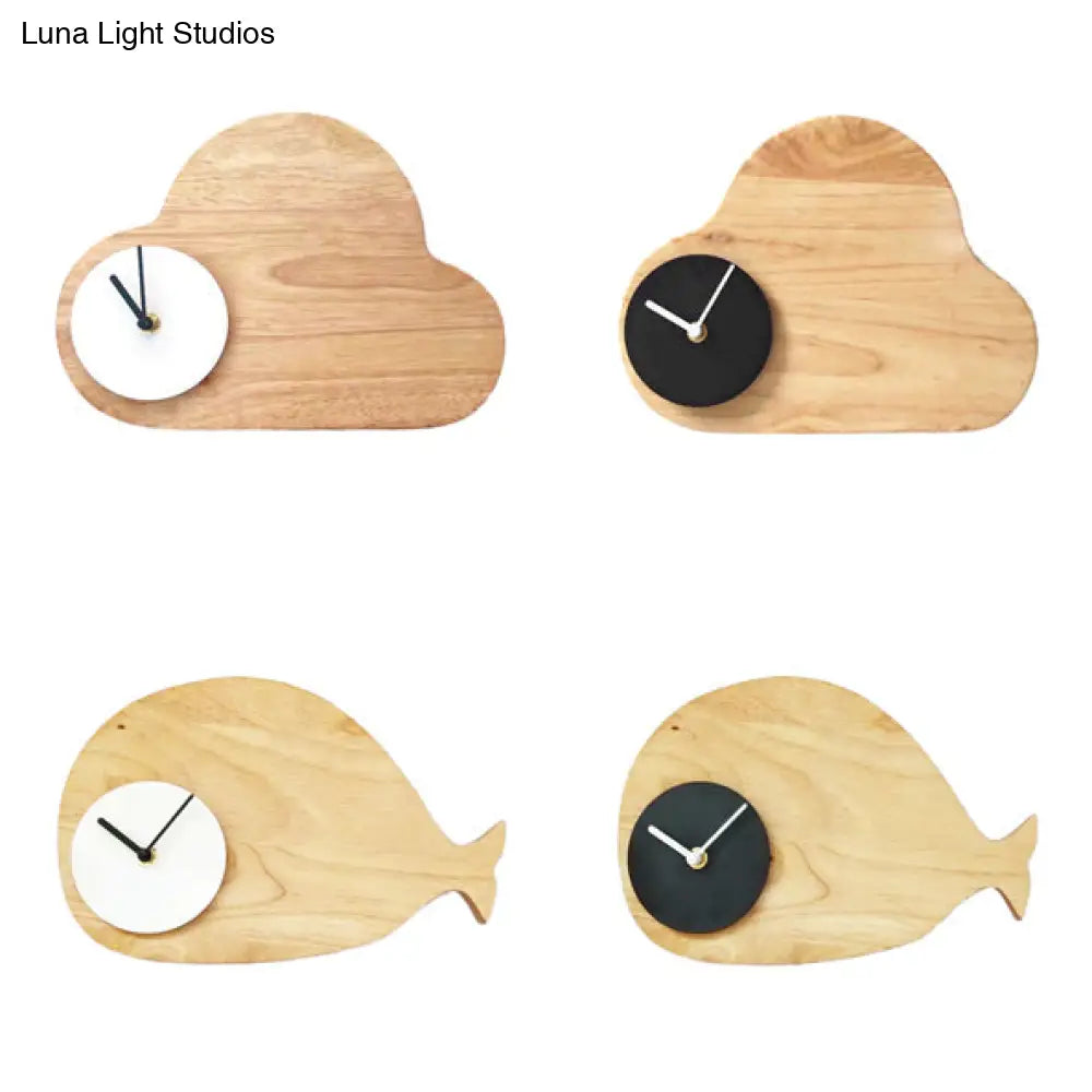 Beige Cloud Cartoon Wall Lamp With Clock For Boys And Girls Bedroom Lighting