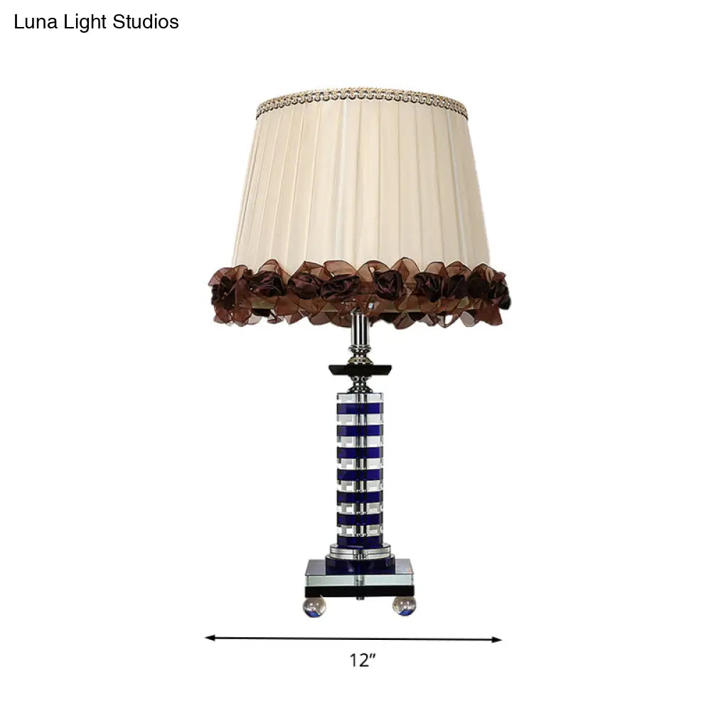 Beige Crystal Night Light Tower: Traditional Style Lamp For Living Room