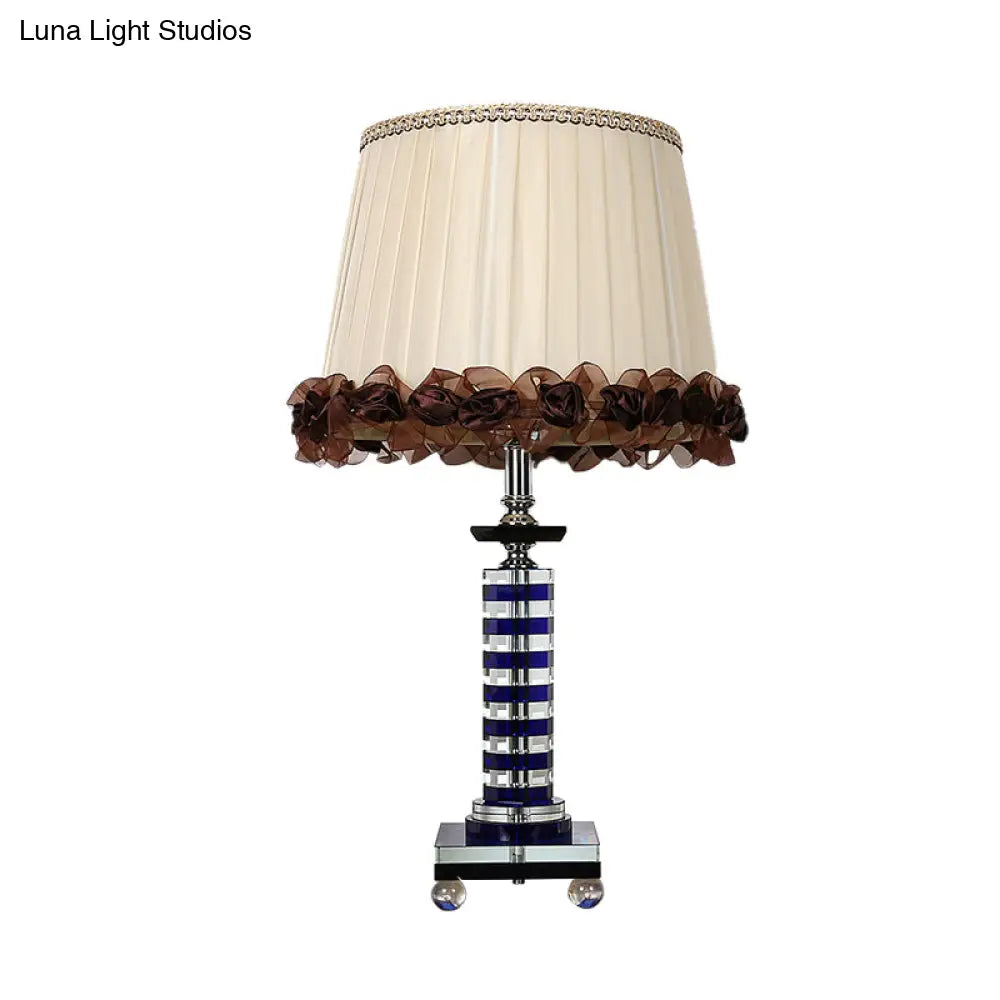 Beige Crystal Night Light Tower: Traditional Style Lamp For Living Room