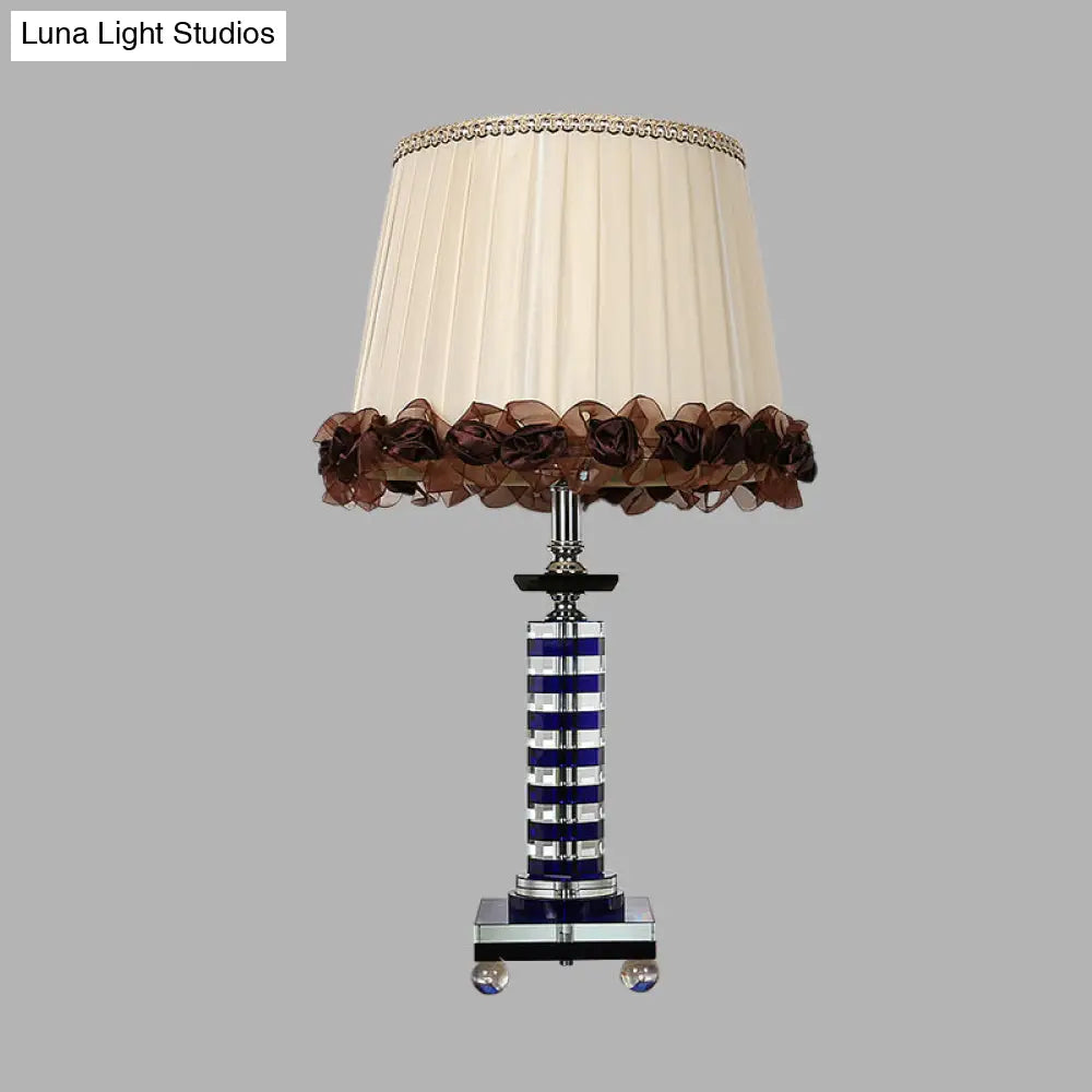 Beige Crystal Night Light Tower: Traditional Style Lamp For Living Room