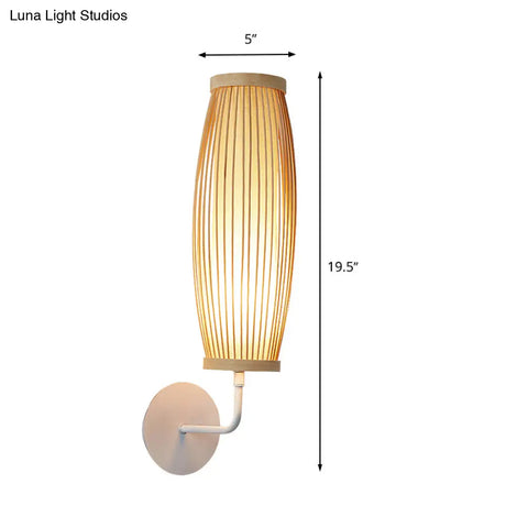 Beige Ellipsoid Wall Lamp Sconce: Asian Style Bamboo Lighting For Bedroom