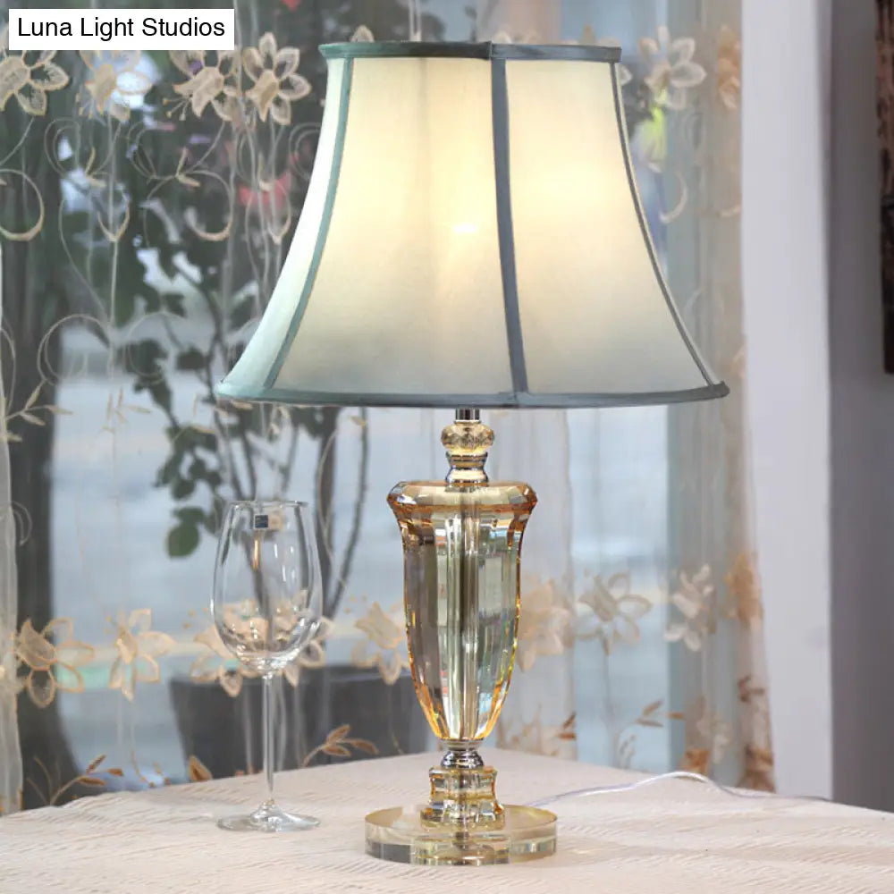 Beige Fabric Table Lamp With Crystal Base - Simple Nightstand Light